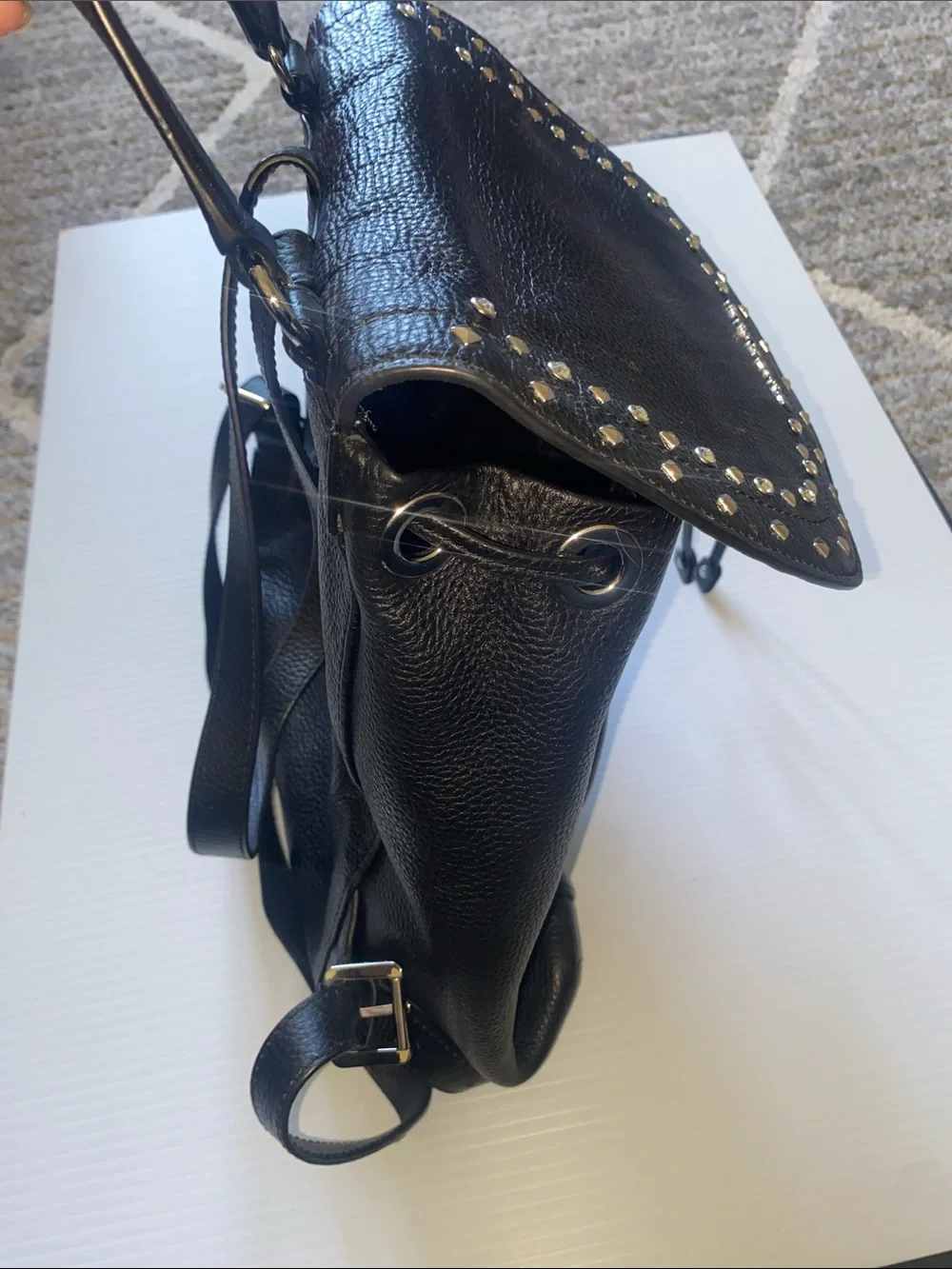 Michael Kors Riley Black Pebbled Leather Studded Backpack. - Picture 6 of 14